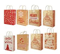 HBell 16pcs Christmas Kraft Gift Bags 8 Patterns Christmas Paper Bags with Handles,Gift Box,Elk,Snowflakes,Bells Design Gift Wrapping Bag,for Xmas Gift Packing,Festival Party Supplies