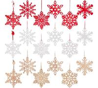 HBell 24pcs Christmas Wooden Snowflakes Set Hollowed Wood Snowflakes Xmas Wooden Ornaments with String Watercolor Pen,Suit for Kids DIY Crafts Christmas Hanging Decoration Xmas Gift