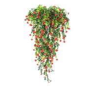 HBell 2Pcs Artificial Hanging Flowers,UV-Resistant Fake Hanging Plants Flower Bouquet Hanging Vine Plants Drooping Plants for Wall Home Garden Yard Patio Wedding Indoor Outdoor Decoration (Red)
