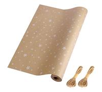 HBell Chirstmas Wrapping Paper Roll,43cm x 15m Gift Wrapping Paper,Brown Kraft paper Roll,Perfect for Birthday,Holiday,Baby Shower Xmas Gift Wrap (Star)