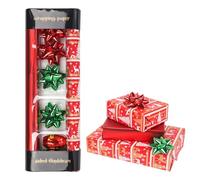 HBell Christmas Wrapping Paper Roll,2 Roll 43cm*5m Red Xmas Wrapping Paper,Kraft Wrapping Paper,with Ribbons and bows,Suit for Christmas,Birthday,Party,Festival Decorations