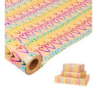 HBell Kraft Wrapping Paper Roll,10m Colorful Gift Wrapping Paper,Rainbow Wrap Paper Printed with Love Patterns for Birthday,DIY Crafts,Baby Shower,Christmas,Festive Decorations