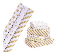 HBell Wrapping Paper Roll,3 Roll Gold and White Wrapping Paper,Birthday Gift Wrap Paper,Suitable for Easter Graduation Weddings Valentines Christmas Decoration-43cm*3m