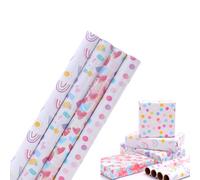 HBell Wrapping Paper Rolls,4 Rolls Birthday Wrapping Paper 43cm x 3M,Love Rainbow Gift Wrapping Paper,Suitable for Birthday, Valentine,Party,Wedding,Baby Shower,Festive Decorations