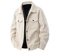 HBER Corduroy Jacket for Men Button Down Vintage Long Sleeve Fall Shirts Casual Western Shacket Jacket with Flap Pockets, Beige, X-Large