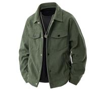 HBER Corduroy Jacket for Men Button Down Vintage Long Sleeve Fall Shirts Casual Western Shacket Jacket with Flap Pockets, Army Green, Large