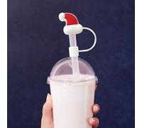 Hberchic Cosy Christmas Christmas Straw Cap Reindeer Snowman Cup Straw Cap | Stopper Reusable Premium Quality Holiday Decor for Home & Garden