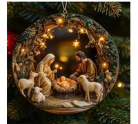 Hberchic Vintage Style Christmas Decor Illuminated Nativity Scene 2D | Acrylic Christmas Ornament - Religious Holiday Hanging Decor Suitable for Placement in Living Areas, Hallways, and Bedrooms