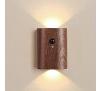 HBGFHG Motion Sensor LED Wall Lamp, Rechargeable Wooden Sconce Night Light in Sapele, Battery Powered Wall Mount Bedroom Lighting