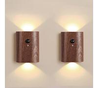 HBGFHG Motion Sensor LED Wall Sconce, Rechargeable Wooden Night Light, Battery Powered, Sapele Finish, 2-Pack
