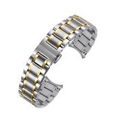 HBGRVCKS Curved End Solid Stainless Steel Watch Strap 12 14 16 18 20 21 22 24mm Butterfly Buckle Men's Women's Metal Strap(Silver-Gold,15mm)