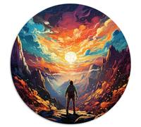 HBHGYMA 1000 Piece Round Jigsaw Puzzle, Mountain Scene, Cardboard, 67.5 x 67.5 cm, Ages 12 and Up