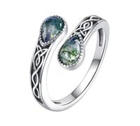 HBLICY Moss Agate Ring 925 Sterling Silver Celtic Spoon Ring Adjustable Open Vintage Jewelry Gifts for Women