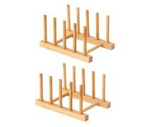 HBlife 2pcs Bamboo Dish Plate Bowl Cup Book Pot Lid Cutting Board Drying Rack Stand Drainer Storage Holder Organizer Kitchen Cabinet