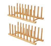 HBlife 2pcs Bamboo Dish Plate Bowl Cup Book Pot Lid Cutting Board Drying Rack Stand Drainer Storage Holder Organizer Kitchen Cabinet（Keep Dry）