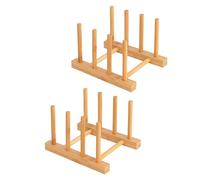 HBlife 2pcs Bamboo Dish Plate Bowl Cup Book Pot Lid Cutting Board Drying Rack Stand Drainer Storage Holder Organizer Kitchen Cabinet（Keep Dry）