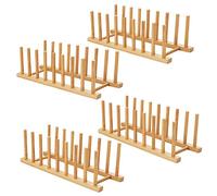 HBlife 4pcs Bamboo Dish Plate Bowl Cup Book Pot Lid Cutting Board Drying Rack Stand Drainer Storage Holder Organizer Kitchen Cabinet (set of 4)