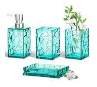HBlife Acrylic Boho Modern Teal Blue Bathroom Set with Toothbrush Holder, Soap Dispenser, Tumbler, Soap Dish