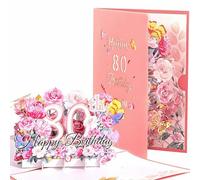 HBlife Happy 80th Birthday Pop Up Card, 3D Birthday Greeting Card Gift with Blank Note and Envelope, Ideal Birthday Commemorative Gift for Women, Mom, Sister, Wife, Friend
