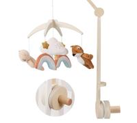 HBM Woodland Baby Crib Mobile Set with Clamp Stand, Soft Crystal Velvet Plush Hanging Mobile with Forest Animals, Adjustable Height, Hand-Turned, Neutral Earth Tones (Elephant - Wooden Stand)