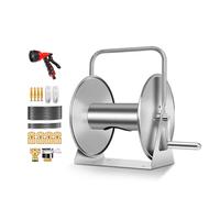 HBOOMOEM Garden Hose Reels,Generic Stainless Steel Garden Hose Holder Kit,Stainless Steel Metal Water Pipe Storage Rack Frame,Durable Storage for Home, Patio, Lawn.(Shower Type,30m)