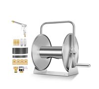 HBOOMOEM Garden Hose Reels,Generic Stainless Steel Garden Hose Holder Kit,Stainless Steel Metal Water Pipe Storage Rack Frame,Durable Storage for Home, Patio, Lawn.(Water Gun Type,20m)