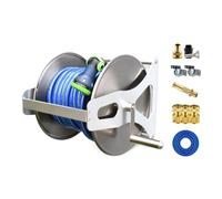 HBOOMOEM Generic Stainless Steel Garden Hose Holder Kit,Freestanding/Wall Mount Metal Hose Reel,Easy to Install, Suitable for Watering Plants and Washing Cars.(50m)