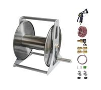 HBOOMOEM Stainless Steel Metal Water Pipe Storage Rack Frame，Portable Wall/Floor Mounted Metal Water Hose Reel，Suitable for Yards, Lawns, Farms, and Terraces.(B,39.5 * 26 * 37CM_20M)