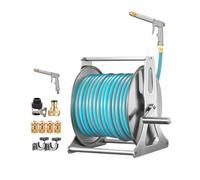 HBOOMOEM Wall Mounted Garden Hose Reel,Generic Stainless Steel Garden Hose Holder Kit,Easy To Transport And Store The Hose For Watering Flowers/Washing Cars/Cleaning Floors.(Blue,30*27.5*36CM_10M)