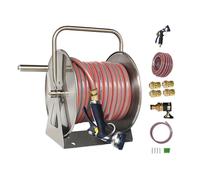 HBOOMOEM Wall Mounted Garden Hose Reel，Heavy Duty Stainless Steel Garden Hose Reel Holder，Convenient Hose Transportation and Storage, Garden Tool Accessories.(B,27.5 * 20 * 45CM_10M)