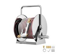 HBOOMOEM Wall Mounted Garden Hose Reel，Portable Wall/Floor Mounted Metal Water Hose Reel，with Handle and Mounting Bracket, It is Suitable for Yard, Garden, Farm and Terrace.(Shower Type,15m)