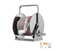 HBOOMOEM Wall Mounted Garden Hose Reel，Portable Wall/Floor Mounted Metal Water Hose Reel，with Handle and Mounting Bracket, It is Suitable for Yard, Garden, Farm and Terrace.(Water Gun Type,20m)