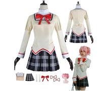 HBQC Anime Cosplay Costume Magical Girl Kaname Madoka Cosplay Full Set Wig Costume Set - Adult Style, Halloween Carnival Party Dress Up