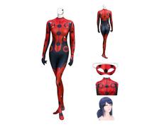 HBQC Anime Cosplay Costume MIRACULOUS LADYBUG Ladybug And Cat Noir Cosplay Full Set Wig Costume Set - Adult Style, Halloween Carnival Party Dress Up