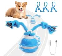 HBSFBH Interactive Dog Toy Dog Ball Electric Ball, 3 Play Modes, Emits Bird Sounds to Awaken Curiosity, with 3 Chewing Knits, Ideal for Small Dogs and Puppies (Blue)