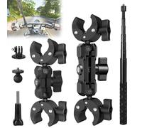 HBSFBH Motorcycle Mount for Insta360 X5 X4, Camera Double Clamp, Camera Clamp Bicycle Mount with 120 cm Invisible Selfie Stick, Action Camera Mounts, Compatible with Multiple Devices