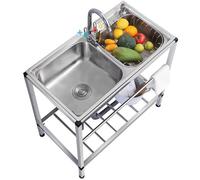 HBSSP Commercial Restaurant Sink Stainless Steel Free Standing Kitchen Sink 2 Bowl Set W/Storage Shelve/Cold Hot Water Tap for Laundry Room Backyard Garage