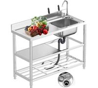 HBSSP Commercial Sink with Faucet Drainboard Outdoor Kitchen Sinks,Freestanding 304 Stainless Steel Table with Workstation,Drain for Laundry Room,Restaurant,Garage(Right,Length 80cm(31.5in))