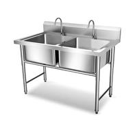 HBSSP Double Bowl Commercial Freestanding Stainless Steel Sink for Outdoor Indoor, Garage, Restaurant, Kitchen, Laundry(120cm)