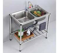 HBSSP Double Bowl Free Standing Utility Sink,Stainless Steel Commercial Kitchen Sink,with Tap, Shelf, Towel Bar for Laundry Backyard Garage Outdoor