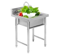 HBSSP Free Standing Kitchen Sink 304 Stainless Steel Single Bowl with Faucet for Indoor Outdoor Restaurant Farmhouse Commercial(50x50x80cm)