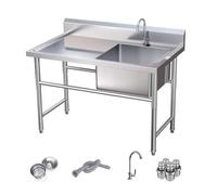 HBSSP Freestanding Kitchen Stainless Steel Sink,One Compartment Workbench with Drain Kit Faucet for Commercial Restaurant(Left Platform,39.4 * 19.7 * 31.5in)