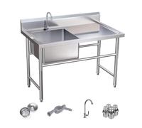 HBSSP Freestanding Kitchen Stainless Steel Sink,One Compartment Workbench with Drain Kit Faucet for Commercial Restaurant(Right Platform,43.3 * 24.8 * 31.5in)