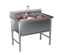 HBSSP Freestanding Stainless Steel Single Bowl Sink with Drain Kit & Faucet for Restaurant, Laundry, Garage Commercial Restaurant(100cm)