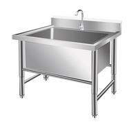 HBSSP Freestanding Stainless Steel Single Bowl Slop Sinks Large Wash Station Tubs Commercial/Industrial Sink Laundry Tub for Indoor Outdoor(30cm Deep,60X60X80cm)