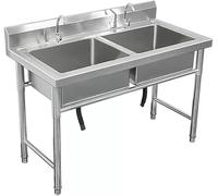 HBSSP Kitchen Double Bowl Sinks,Independent Stainless Steel Commercial Restaurant Sink,for Home Bar Laundry Room Basement Garage(30CM deep,100 * 60 * 80cm)