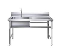 HBSSP Kitchen Stainless Steel Freestanding Sink Single Bowl Laundry Water Channel with Drainboard Large(Right Drainboard,1000X500X800mm)