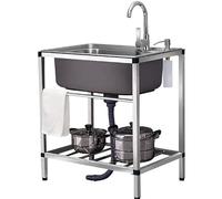 HBSSP Large Single Bowl Kitchen Sink Free-standingstainless Steel with Filter and Storage Racks for Indoor and Outdoor Laundry Room(Cold Faucet,70 * 46cm)