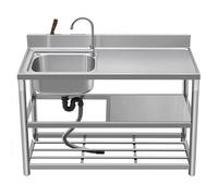 HBSSP Stainless Steel 304 Stainless Steel Utility Sink Freestanding 1 Compartment Kitchen Sink with Worktop for Commercial Restaurant Industrial(Right,100 * 50 * 80CM/39 * 20 * 31in)