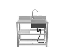 HBSSP Stainless Steel Kitchen Large Single Bowl Sink with Water Tap and Draining Rack 1 Compartment Hand Washing Station(Left Cold,80x50x80cm)